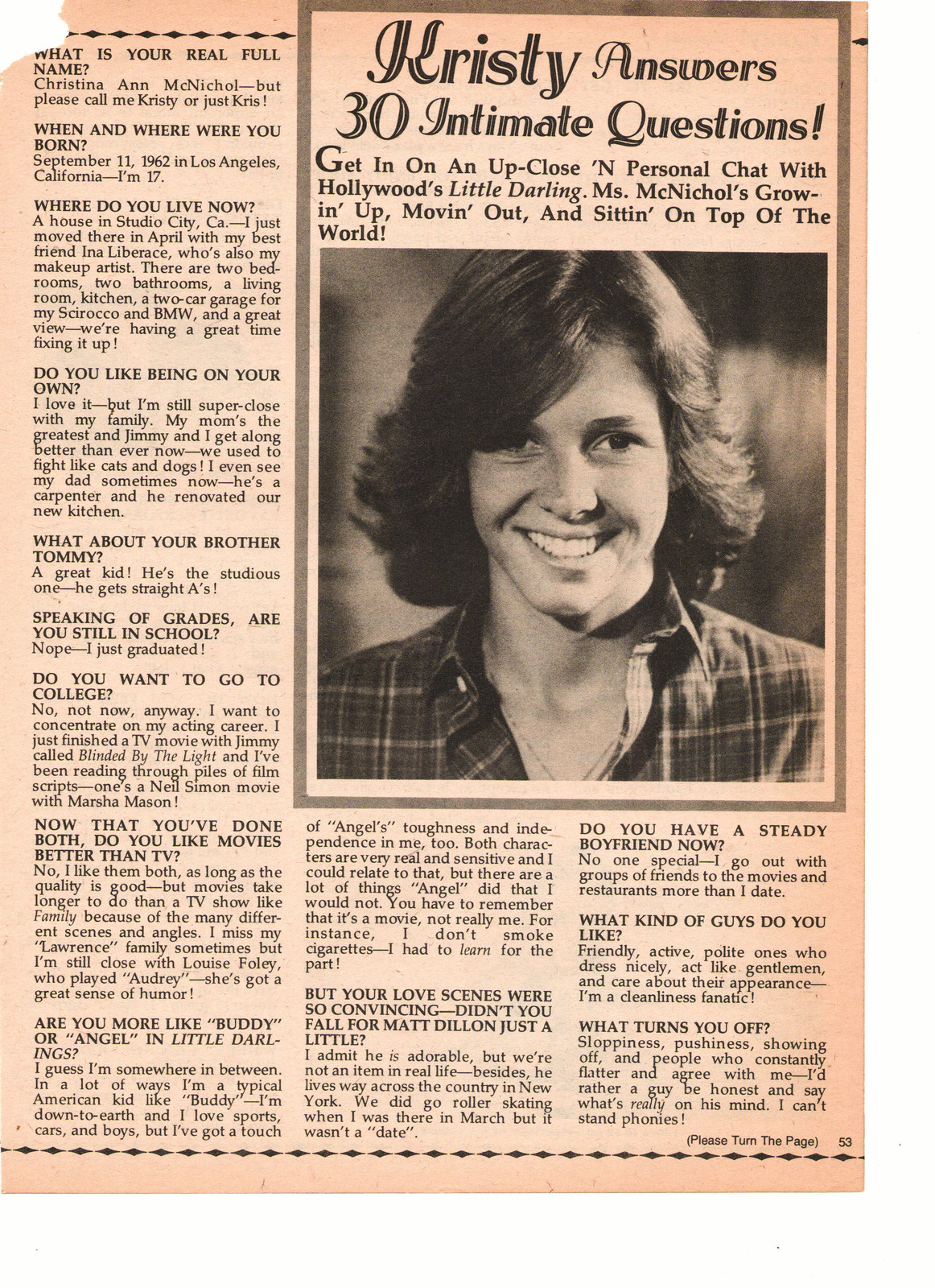 Kristy McNichol, Full Page Vintage Clipping