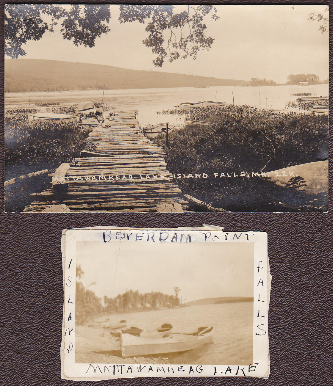 Island Falls, ME Pre1920 RPPC Mattawamkeag Lake Dock & Boats