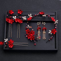 Chinese Traditional Costume Dress Tiara Red Earrings Headwear Hair Pins Bridal W - $22.71