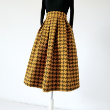 Winter Green Houndstooth Skirt Pleated Midi Party Outfit Women Woolen Skirt Plus image 8