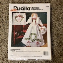 Vintage 1993 Bucilla Stamped Embroidery Kit NEW 83106 Christmas Dress & Hat - $29.00