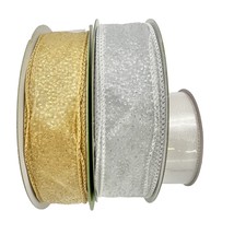 Set of 3 Rolls Wired Ribbon Celebrate It White Living Home Gold Silver Christmas - $14.85