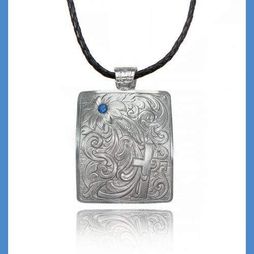 Ms square concho cross blue stone necklace