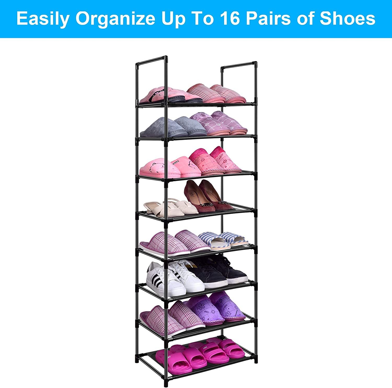 Large Capacity Stackable Tall Shoe Shelf Storage to 50-55 Pairs Shoes and  Boots Sturdy Metal