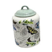 Butterfly Canister with Lid Round Ceramic Kitchen 10" High Soft Green Lid