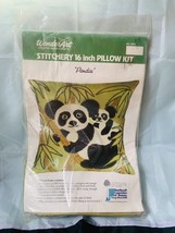 Vtg WonderArt Creative Stitchery 16&quot; Pillow Kit Pandas 5676 w Cub Embroi... - $18.10
