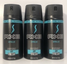Lot of 3 Cans Axe for Men Apollo All Day Fresh Deodorant Body Spray 4oz ... - $9.98