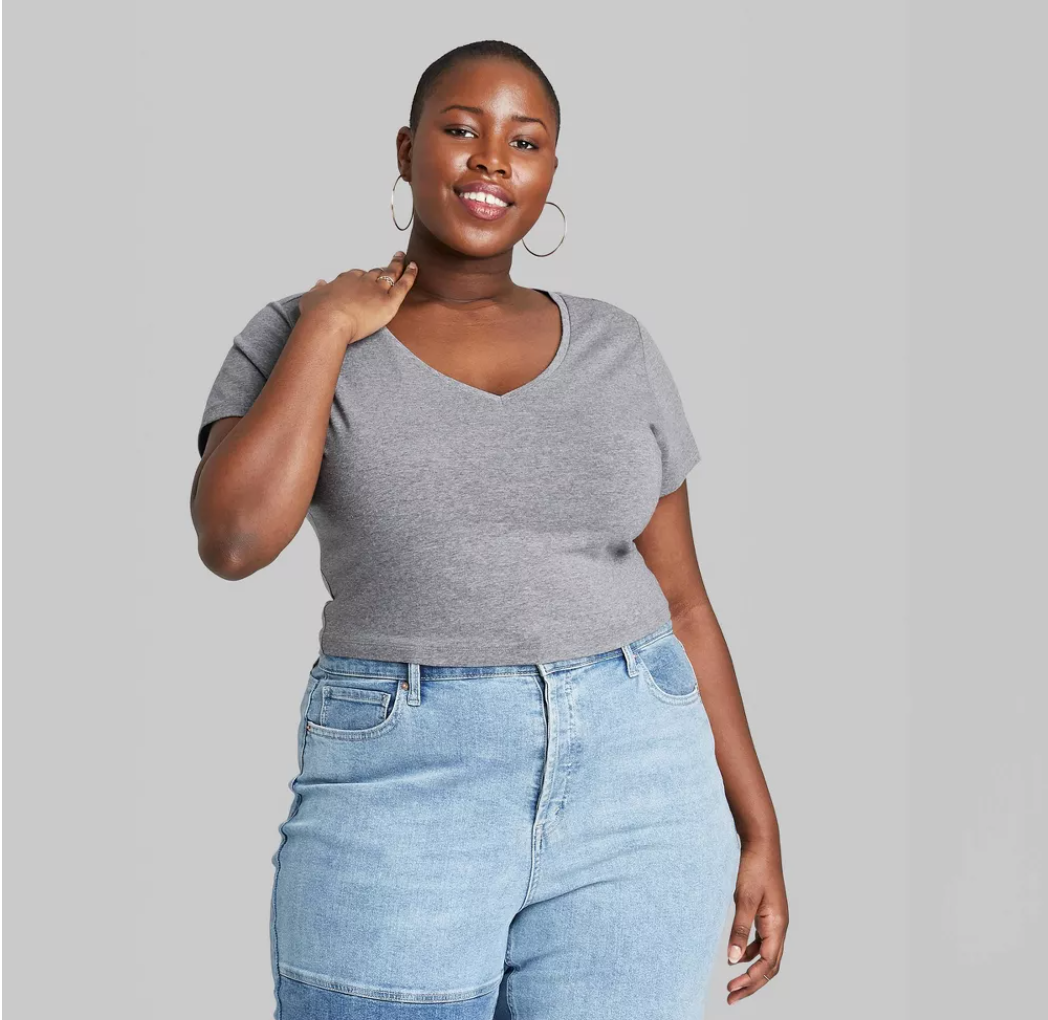 Women's Plus Size Short Sleeve VNeck Cropped TShirt Wild Fable Tops