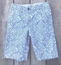 Lands' End Boys 14 Shorts Blue/White Floral Block Print Adjustable Waist L3 - $6.72