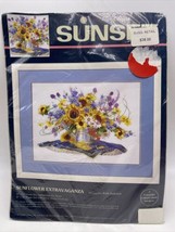 Sunset Crewel Sunflower Extravaganza Kit 16&quot; x 12&quot; Dimensions Vintage 1999 - $39.19