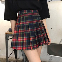 Plus Size Black Plaid Skirt Outfit High Waisted Full Pleated Black Plaid Skirt  image 7