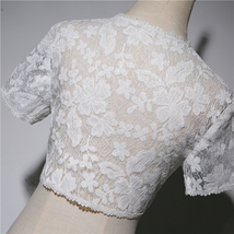 White Lace Wedding Cover Ups Retro Style Bridal Shrugs Boleros Pearl deco Plus  image 4