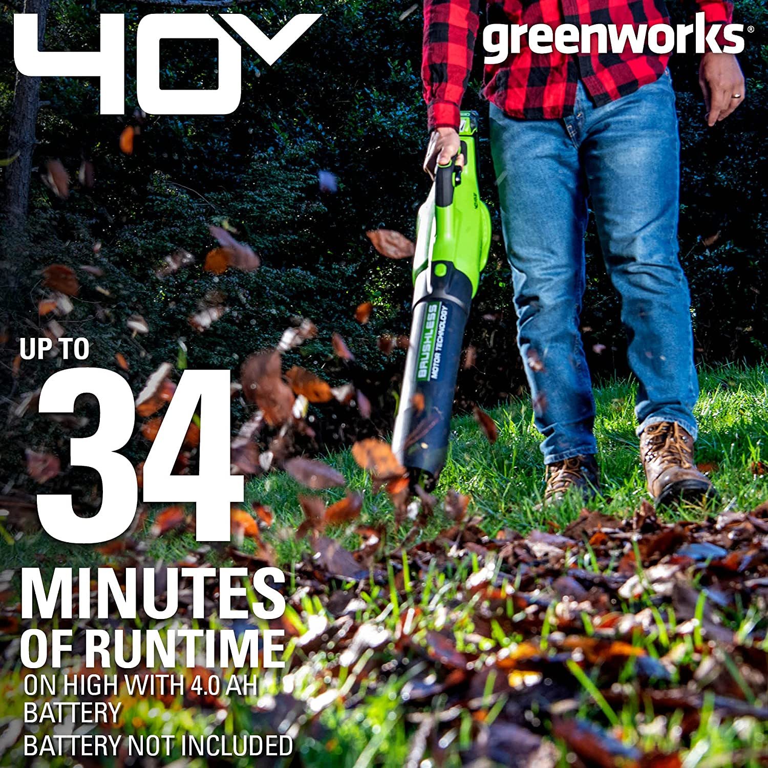 Greenworks 40V (130 MPH / 550 CFM) Brushless Axial Leaf Blower, Tool Only