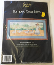 Vintage Golden Bee 24&quot; x 10&quot; Goose Girl Picture Stamped Cross Stitch 20248 - $15.59