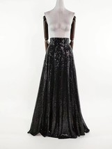BLACK Sequin Maxi Skirt High Waisted Sequined Party Skirt Black Sparkly Skirt