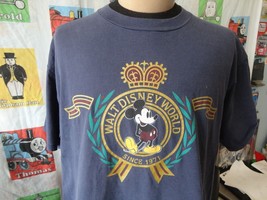 Vintage 90&#39;s Walt Disney World Mickey Mouse Navy Blue T Shirt 2XL - $24.74