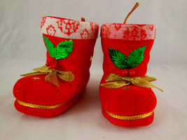2.5" Vintage Japan Red Styrofoam Boot Velvet Christmas Ornament Pair - $9.89