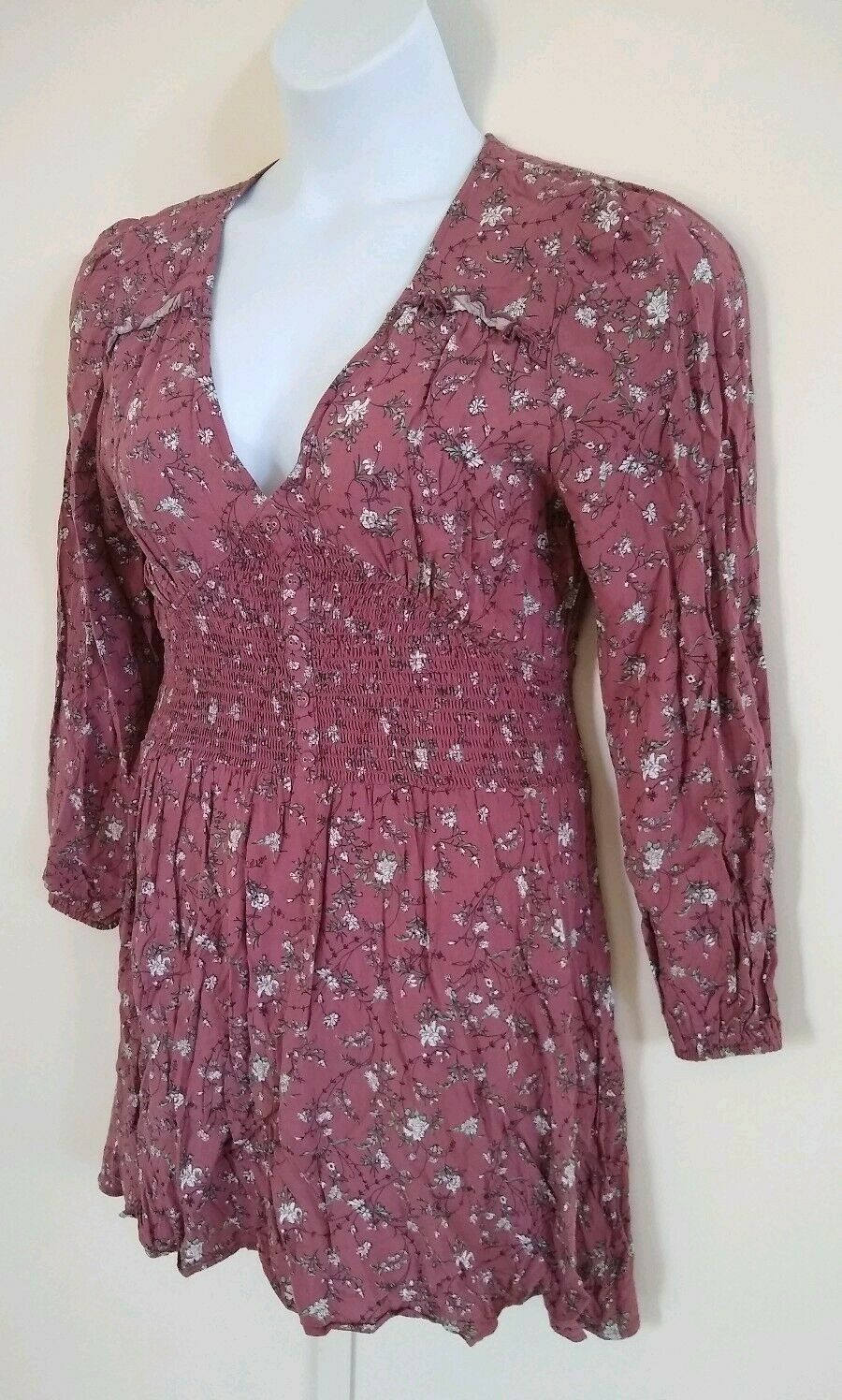 American Rag Cie Women's Fit & Flare Smocked Floral Wild Ginger Mauve Dress  XL