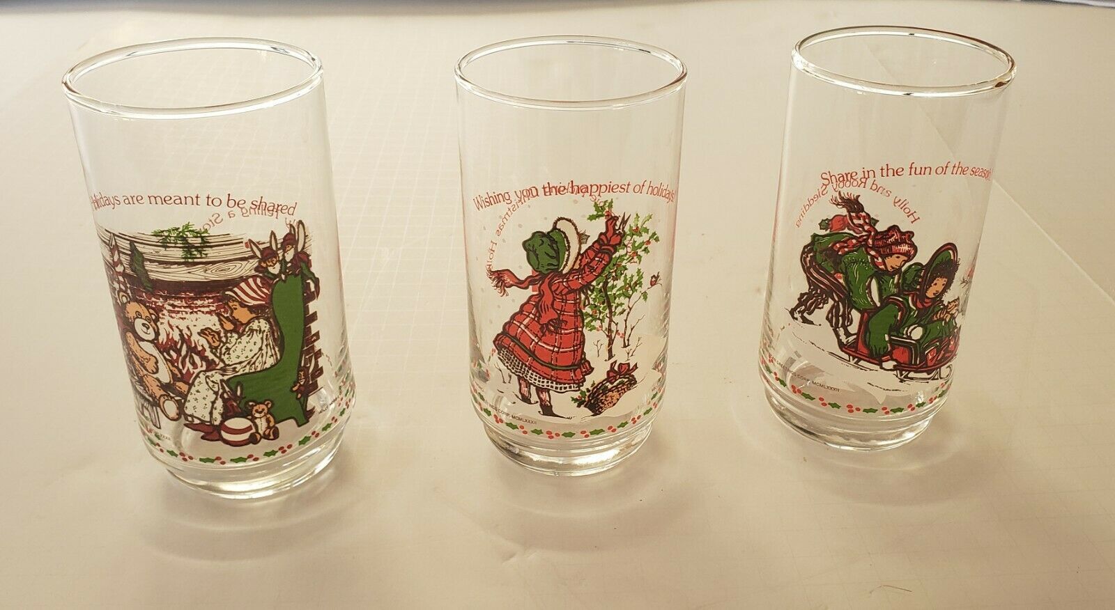 Vintage Coca Cola Holly Berry Stained Glass Drinking Glasses Set Of 2