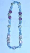 Glass Crystals & Pearls: Stretch Bracelet: Pink, Blue & Purple: 8" Gift Ready - $14.25