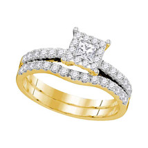 14K Yellow Gold Princess Diamond Bridal Wedding Engagement Ring Band Set 7/8 Ctw - $1,399.00