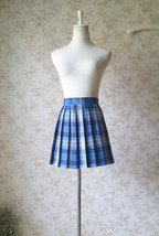 Light BLUE PLAID Skirt Women Girl Pleated Plaid Skirt Outfit Mini Plaid Skirt