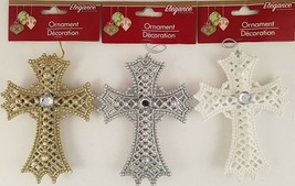Christmas Ornament Glitter Crucifix Crosses 5", Select: Gold, Silver or White - $2.99