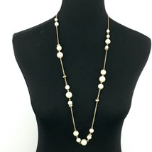 J CREW faux pearl goldtone chain necklace - clear rhinestone rondelle ac... - $20.00