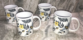Bees & Flowers 4”H x 3 1/2”W Oversized Coffee Mug Cup-Set Of 4-BRAND NEW-SHIP24H - $49.38