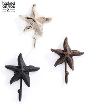Starfish Single Hook Set of 4 Cast Iron Brown Black or White Nautical Ocean