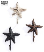 Starfish Single Hook Set of 4 Cast Iron Brown Black or White Nautical Ocean - $23.09