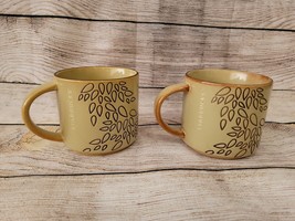 Set of 2 Starbucks Coffee Mug 2013 Tan Brown Engraved Leaves 14 oz Ceramic Cups - $16.65