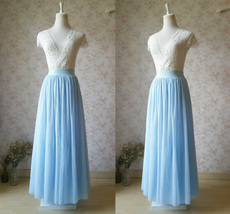 Light Blue Long Tulle Skirt Floor Length Blue Wedding Tulle Skirt Plus Size image 2