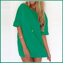 Loose Tunics Nine Solid Colors Short Sleeved Long Pullover Tank Top Shirt Dress image 4