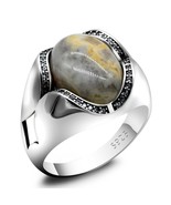 Natural Crazy Agate Stone Men&#39;s Ring Vintage 925 Sterling Silver Smooth ... - $75.35
