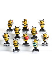 Miniature Bee Figurines 2" High Set of 10 with Sentiment Poly Stone Black Yellow