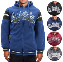 Men's Athletic Los Angeles Varsity Sherpa Fleece Lined LA Zip Up Hoodie  Jacket (Blue, 2XL) 