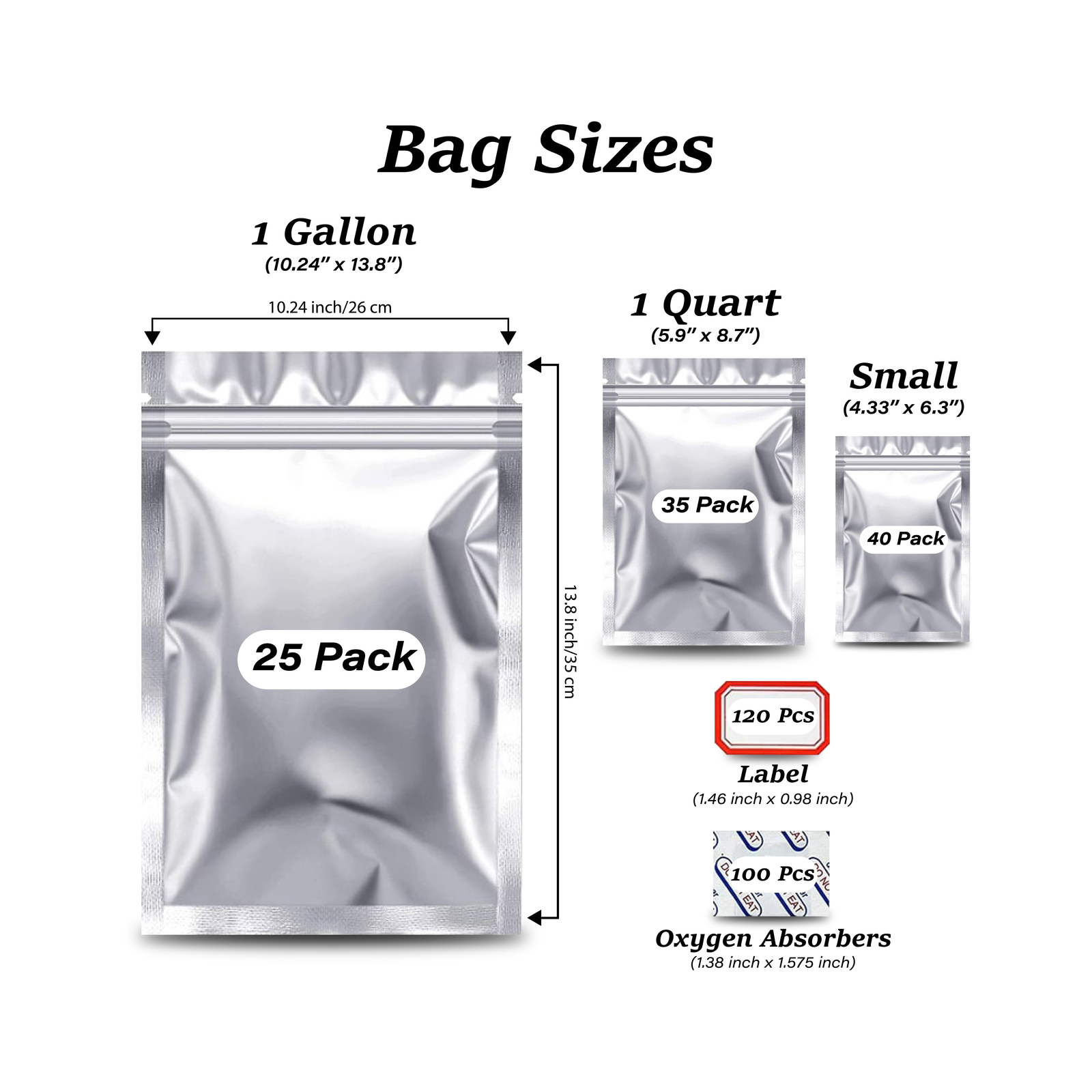 100 Pack Resealable Stand Up Mylar Bags for Food Storage - 4.3x6.3 Inches  Smell Proof
