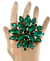 3" Drop Forest Green Crystals Oversized Statement Ring Stage Costume Jewelry - $28.21