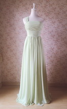 Sage Green One Shoulder Maxi Dress Plus Size A-line Chiffon Sage Prom Dress