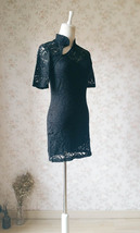 Women Chinese Style Short Sleeve Black Lace Dress Short Black Lace Party Dresses image 4