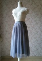GRAY Tulle Midi Skirt High Waisted Bridesmaid Tulle Skirt Plus Size Gray Wedding image 3