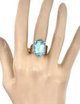 Iridescent Aqua Turquoise Pool Blue Glass Crystal Bling Adjustable Ring - $16.63