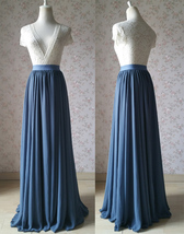 Wedding Maxi Silky Chiffon Skirt Dusty Blue Plus Size Chiffon Full Maxi Skirt