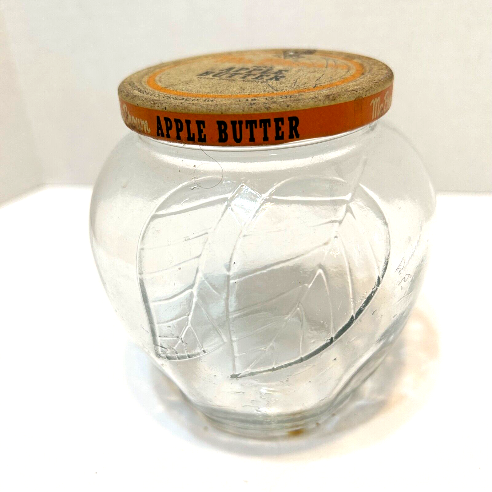 Vintage Cookie Jar Canister, Clear Glass Embossed With Apples With