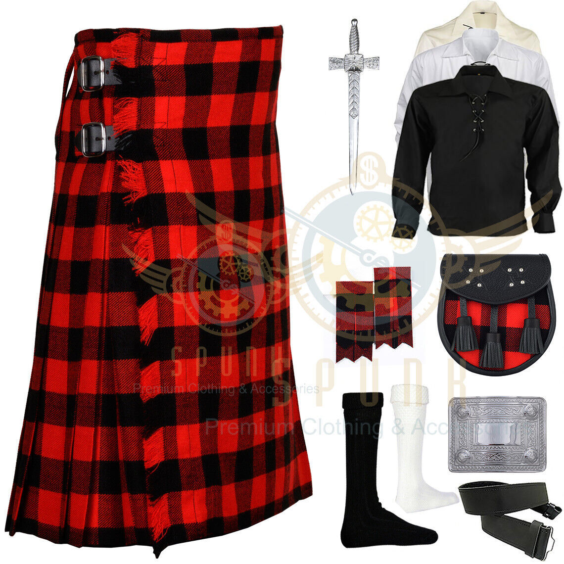 Men's Scottish Traditional 8 yard Macgregor Rob Roy Tartan kilt and ...