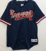 Atlanta Braves Vintage 90s MLB NL Sewn Scripted Tomahawk Blue Nylon Jers... - $44.50