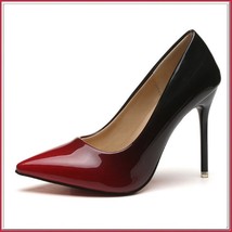 Red Gradient Black Shiny Patent Leather Classic Stiletto High Heel Pumps