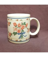 Pink Roses Coffee Mug Flowers Spring 10 oz Cup Blue Ribbon White - $14.99