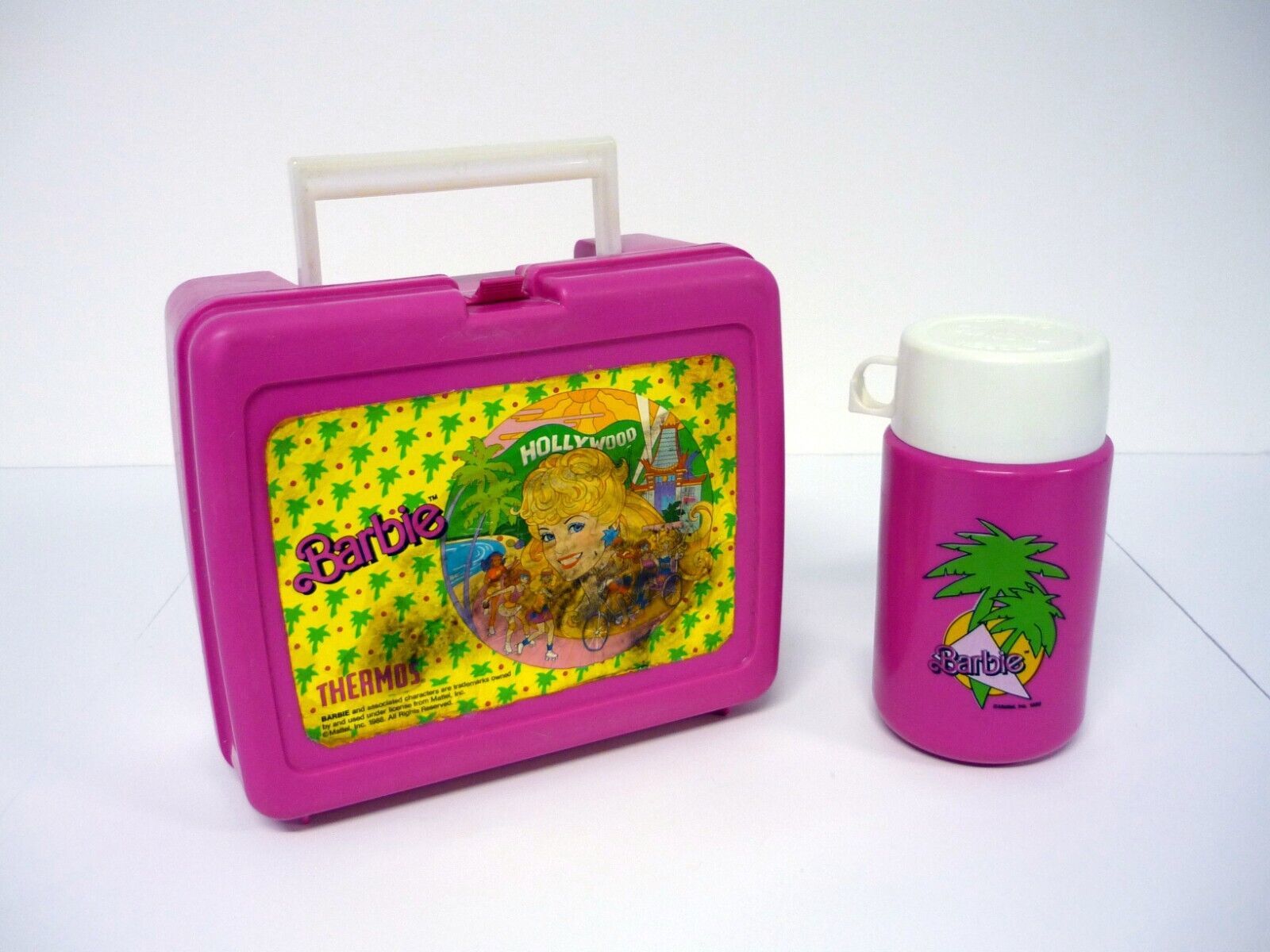 Vintage 80s 1988 Pink Plastic Hollywood Barbie Lunch Box